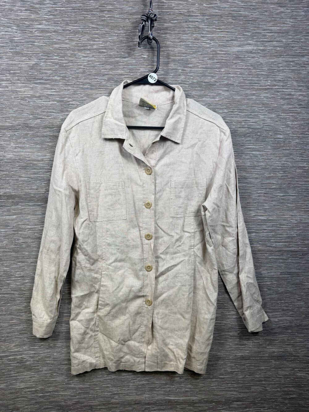 Back From Bali Button Up Tunic Top Womens L Beige Linen Long Sleeve Boho